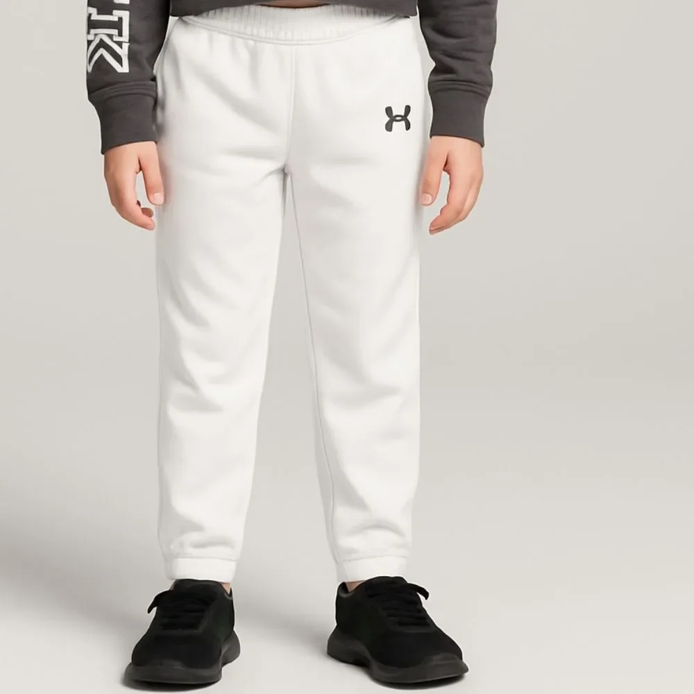 Under Armour Boys White Jogger Pants Youth Medium 10-12 Elastic Waist Logo Athle